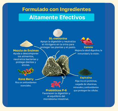 Ingredientes: dl etionina, camote, mezcla de enzimas, espirulina, probioticos p-6