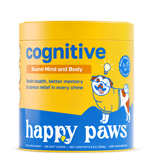 Suplemento Cognitive en lata amarilla, formulado para reducir el estrés y mejorar la memoria